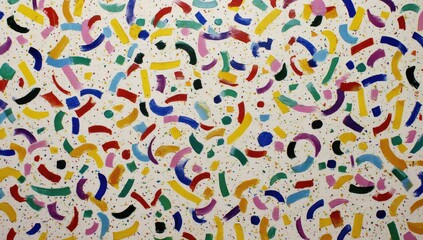 Naklejka premium Vibrant abstract pattern of colorful confetti and confetti-like shapes on white
