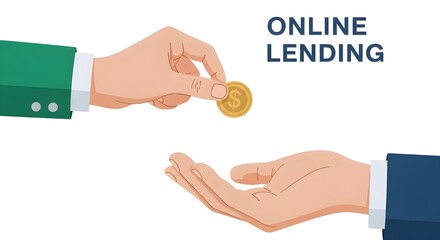Fototapeta premium fintech concept showing online lending with two hands with one coin