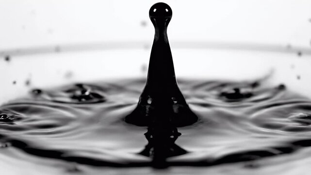 A crown splash of black liquid frozen mid-air against a white background