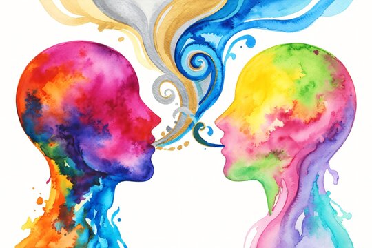 Illustrazione ad acquerello di due profili in comunicazione visiva
