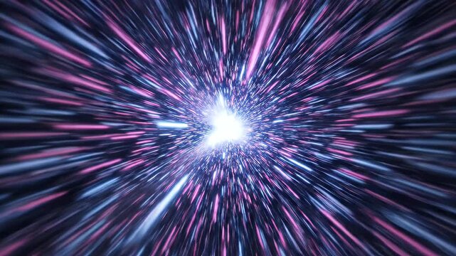 Hyperspace tunnel of pink and blue light streaks