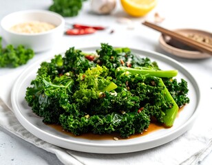 Fototapeta premium Sauteed kale with sauce