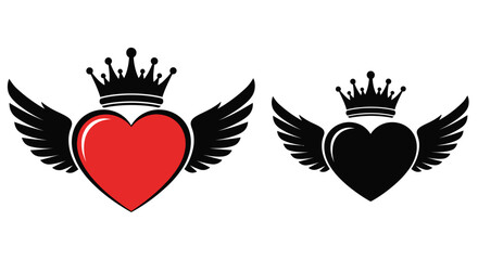 Two crowned hearts with wings a striking graphic design silhouette © IMkM00i76