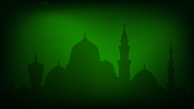 mosque silhouette with green gradient mesh abstract background nice for greeting card