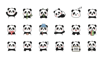 Collection of cute panda stickers showing various emotions and expressions © Doni
