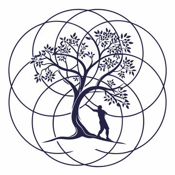 Human tree of life overlapping circles outline icon spirituality