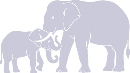 International mother's day silhouette line set mother and baby elephant © Aziaur R.
