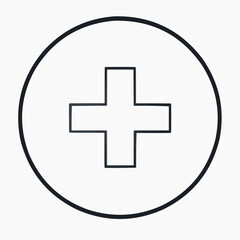 Obraz premium Simple medical plus symbol in a circular outline design on a white background 