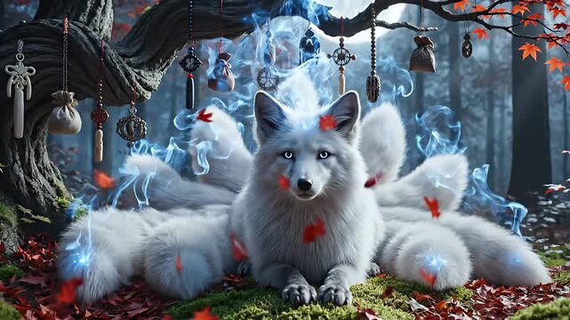 Ethereal Blue Multi-Headed Dragon Wanderer in a Moonlit Enchanted Forest