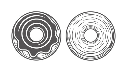 Naklejka premium Two black and white line donuts one with icing the other with texture food sweet