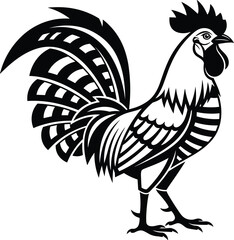 Black and White Stylized Rooster Vector Illustration Isolated on White Background for Farm Logo Mascot Poultry Design and Graphic Art © MSTJAHERA