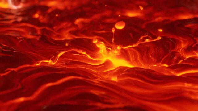 Molten lava flowing with sparks.