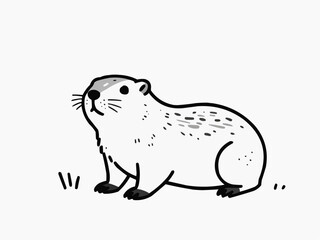 Obraz premium Cartoon otter sitting on grass, cheerful and playful, against a white background