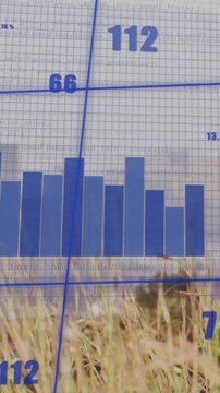 Vertical video: Camera panning, overlay shifting over grass, revealing finance charts and 62%
