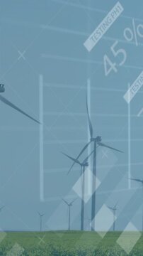 Vertical video: Data updating turbine shifting right as camera zooming overlays showing power data