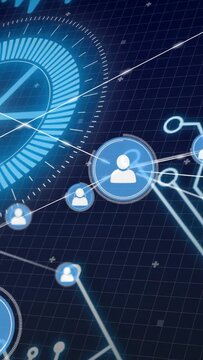 Vertical video: Control expanding, central hub pulsing and linking nodes to form tech network