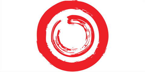 Obraz premium Red spiral ink brush pattern, expressive paint strokes forming circular vortex shape, modern vector art.
