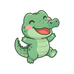 Fototapeta premium A cheerful cartoon crocodile with a big smile and rosy cheeks dancing playfully isolated on transparent background