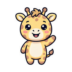 Obraz premium Smiling cartoon giraffe with one arm raised in a playful gesture, isolated on transparent background