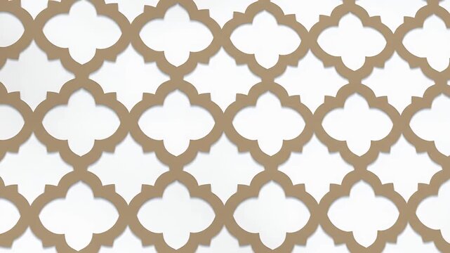 Intricately Repeating Quatrefoil Lattice Pattern in Brown and White on Beige Background