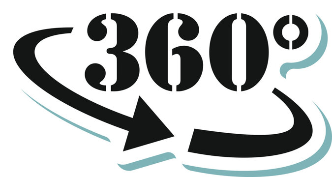 360 Degree Rotation Arrow Symbol, Full Circle Turn Concept Flat Vector Illustration