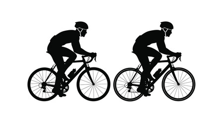 Naklejka premium Silhouettes of two cyclists riding road bikes against a white background