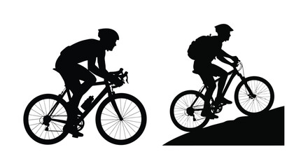 Naklejka premium Silhouettes of cyclists riding bicycles on a white background