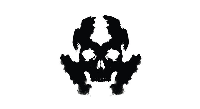 Abstract inkblot resembling a skull dramatic and darkly artistic silhouette