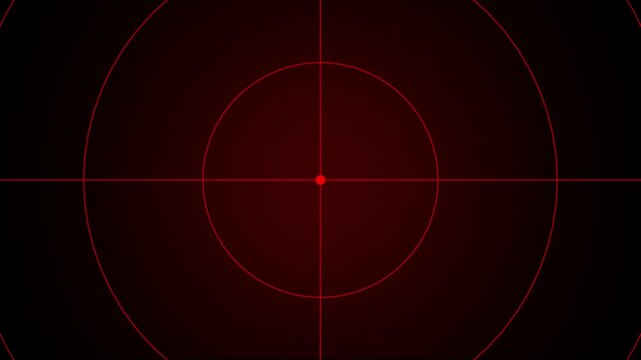 Red concentric circles and crosshairs forming a target reticle with a central red dot against a dark gradient background with a vignette effect suggesting focus or a scope view