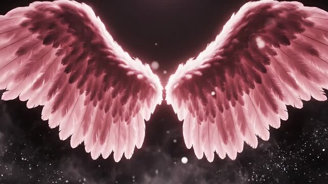 Magnificent pair of luminous pink wings floating symmetrically against a starry cosmic backdrop in space