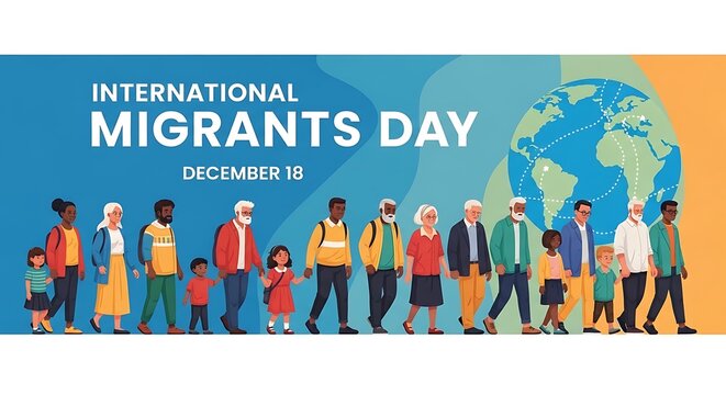 International Migrants Day December 18 Diverse People Group Walking Together Global Unity Concept.