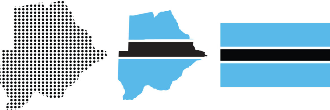 Botswana Map with National Flag and Halftone Map African Country Illustration