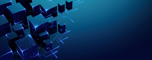 Futuristic tech abstract technology background with copy space, Artificial Intelligence, Big Data, Database Concept - 3d illustration