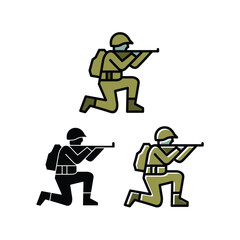 Obraz premium Soldier aiming rifle military combat icon set