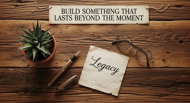 Build something that lasts beyond the moment, featuring legacy note and writing tools on wooden desk