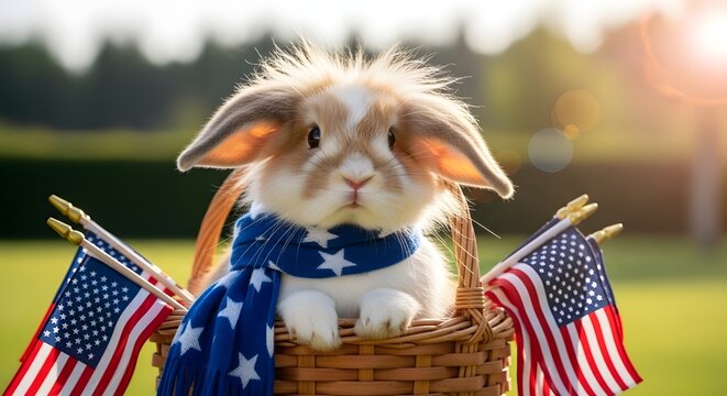 Patriotic rabbit celebrates memorial day with american flags