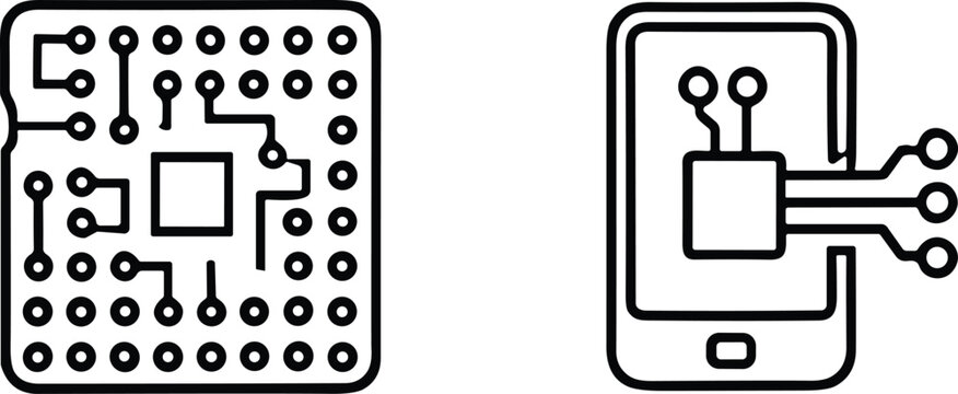 Vector collection of black minimalist artificial intelligence icons featuring brain circuit patterns voice recognition audio waves smart chip and human head symbols isolated on white background