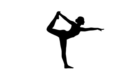Fototapeta premium Woman practicing yoga in a standing bow pose with outstretched arm and leg. featuring silhouette, black, fitness with