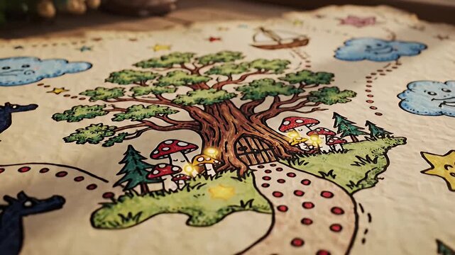 Open Illustrated Notebook Showing Nautical Doodles and Colorful Sea-Themed Sketches on Wooden Table