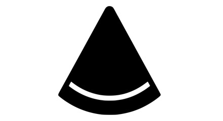 Fototapeta premium Cone black icon with white highlight on curved bottom edge simple shape featuring minimalist design, 2D illustration,