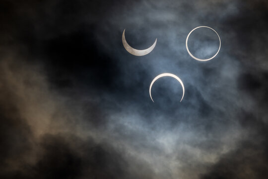 Sequence of annular solar eclipse captured in San Antonio, Texas, USA