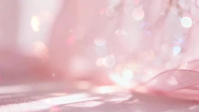 Soft Pink Bokeh Background with Shimmering Light Particles and Fabric Texture