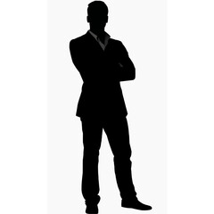Fototapeta premium Silhouette of Confident Leader Character standing with Arms Crossed, Strong Dominant Pose, Minimalist Flat Vector