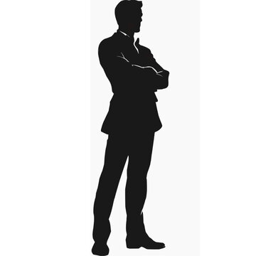 Silhouette of Confident Leader Character standing with Arms Crossed, Strong Dominant Pose, Minimalist Flat Vector