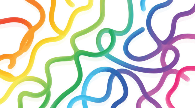 Colorful rainbow squiggles isolated on white background in vibrant hues and swirling patterns