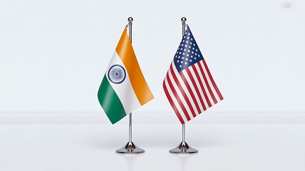 Fototapeta premium India and united states national flags on desk representing international partnership