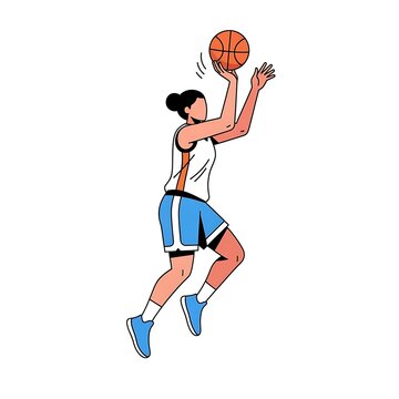 Woman playing basketball in action.