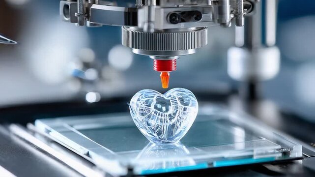 3D-Printed Heart: The close-up shot of a 3D printer delicately constructing a heart, a symbol of innovation, and the possibilities in technology and science.