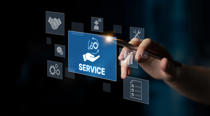 Customer service and support workflow with cooperation, communication, maintenance, and checklist...