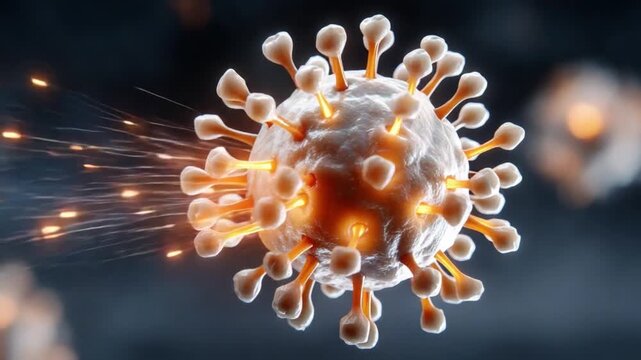 COVID-19 Pandemic Threat: A vivid and striking depiction of the severe acute respiratory syndrome coronavirus 2 (SARS-CoV-2), commonly referred to as COVID-19, visualized as a threat.